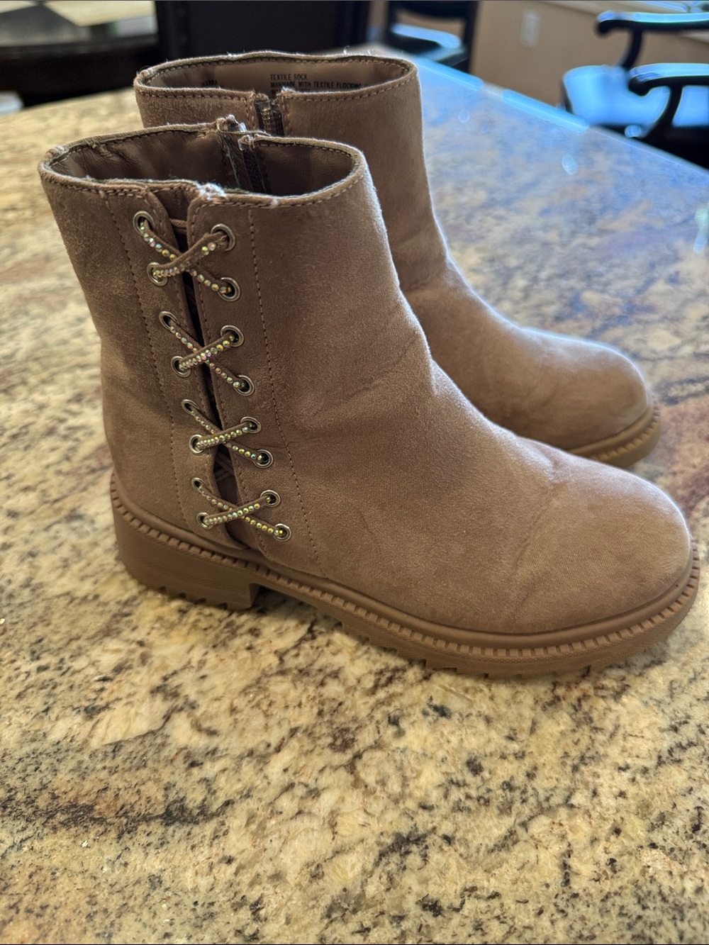 Steve Madden Kids Tan Suede Lace-Accent Ankle Boots